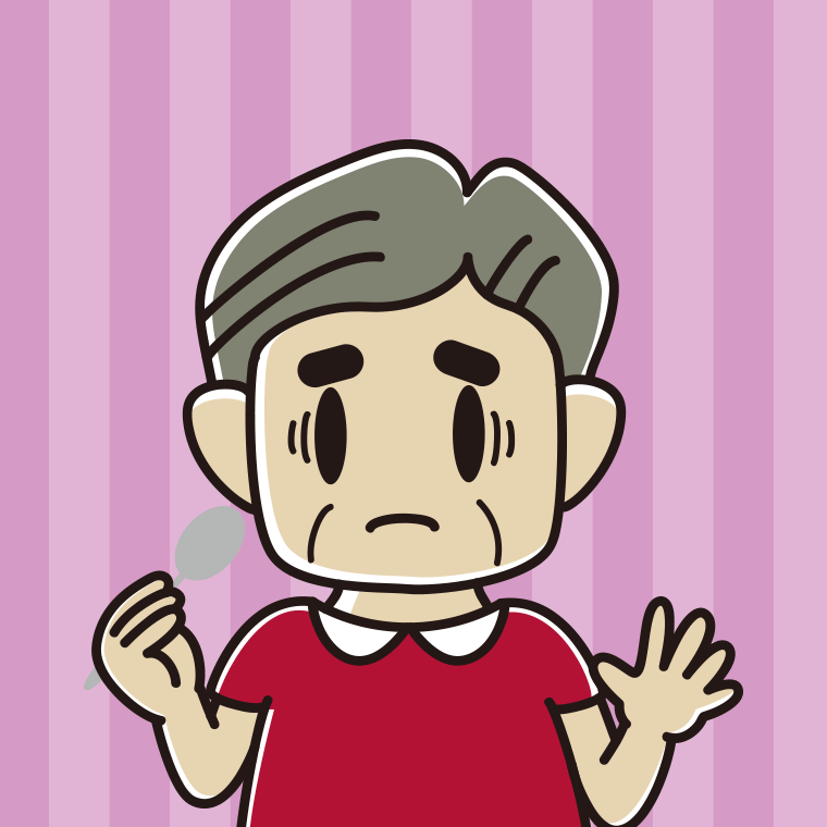 スプーンで困るおじさんのイラスト【色、背景あり】PNG