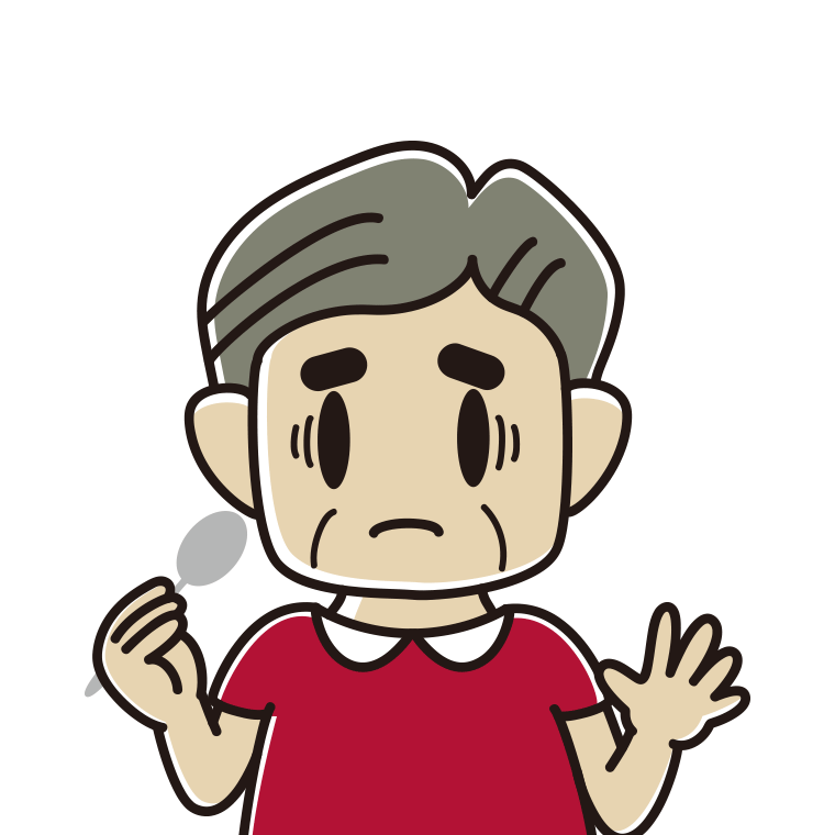 スプーンで困るおじさんのイラスト【色あり、背景なし】透過PNG