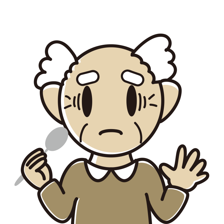 スプーンで困るおじいさんのイラスト【色あり、背景なし】透過PNG