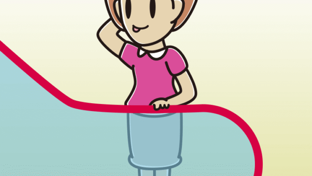 エスカレーターでテヘヘな女性のイラスト【色、背景あり】PNG