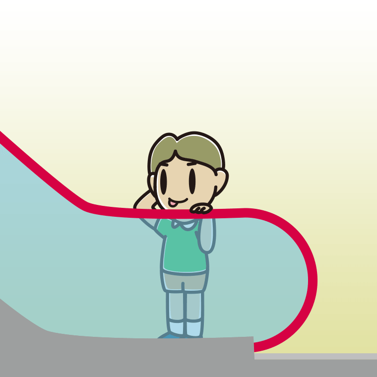 エスカレーターでテヘヘな小学生男子のイラスト【色、背景あり】PNG