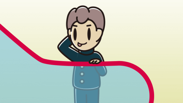 エスカレーターでテヘヘな男子中学生のイラスト【色、背景あり】PNG