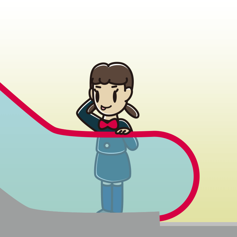 エスカレーターでテヘヘな女子中学生のイラスト【色、背景あり】PNG