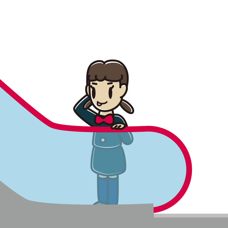 エスカレーターでテヘヘな女子中学生のイラスト【色あり、背景なし】透過PNG
