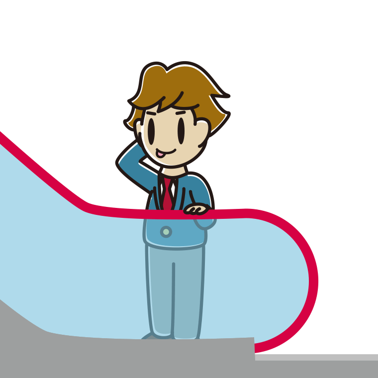エスカレーターでテヘヘな男子高校生のイラスト【色あり、背景なし】透過PNG