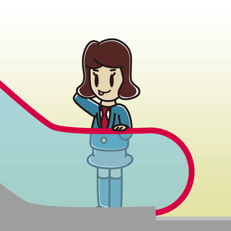 エスカレーターでテヘヘな女子高校生のイラスト【色、背景あり】PNG