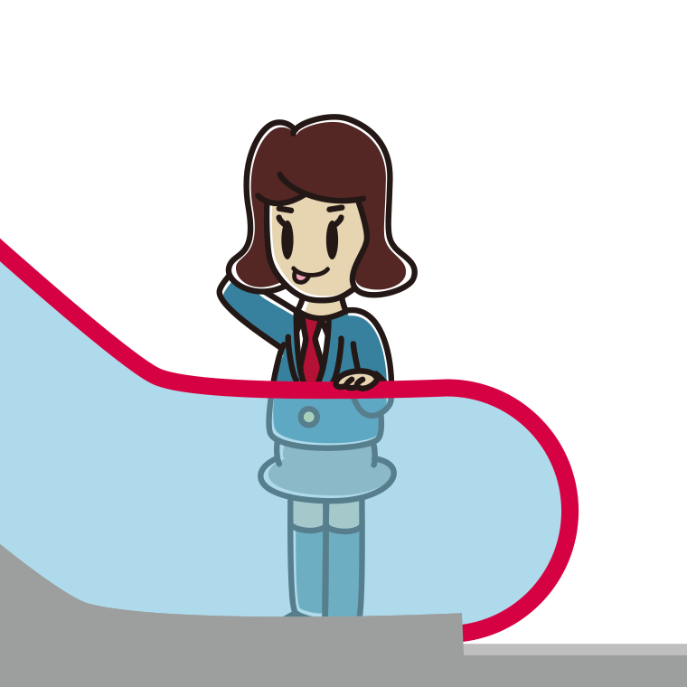 エスカレーターでテヘヘな女子高校生のイラスト【色あり、背景なし】透過PNG