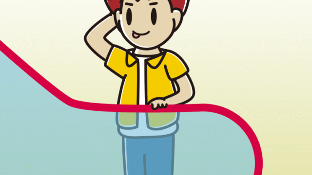 エスカレーターでテヘヘな男子大学生のイラスト【色、背景あり】PNG