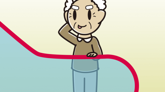 エスカレーターでテヘヘなおじいさんのイラスト【色、背景あり】PNG