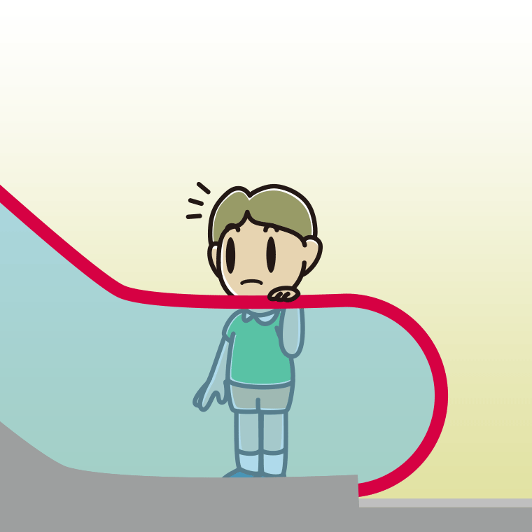 エスカレーターで何かに気付く小学生男子のイラスト【色、背景あり】PNG