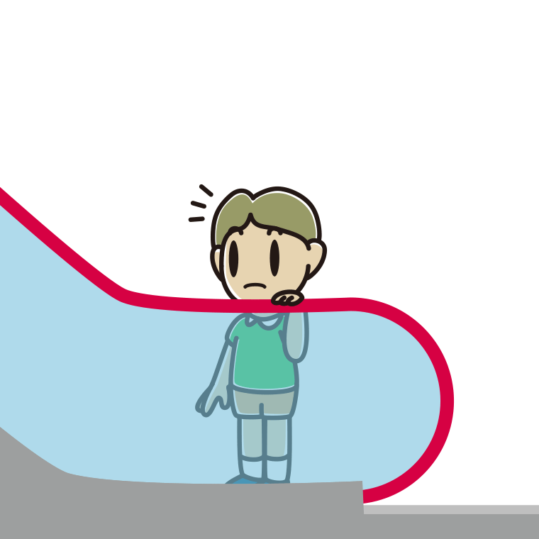 エスカレーターで何かに気付く小学生男子のイラスト【色あり、背景なし】透過PNG