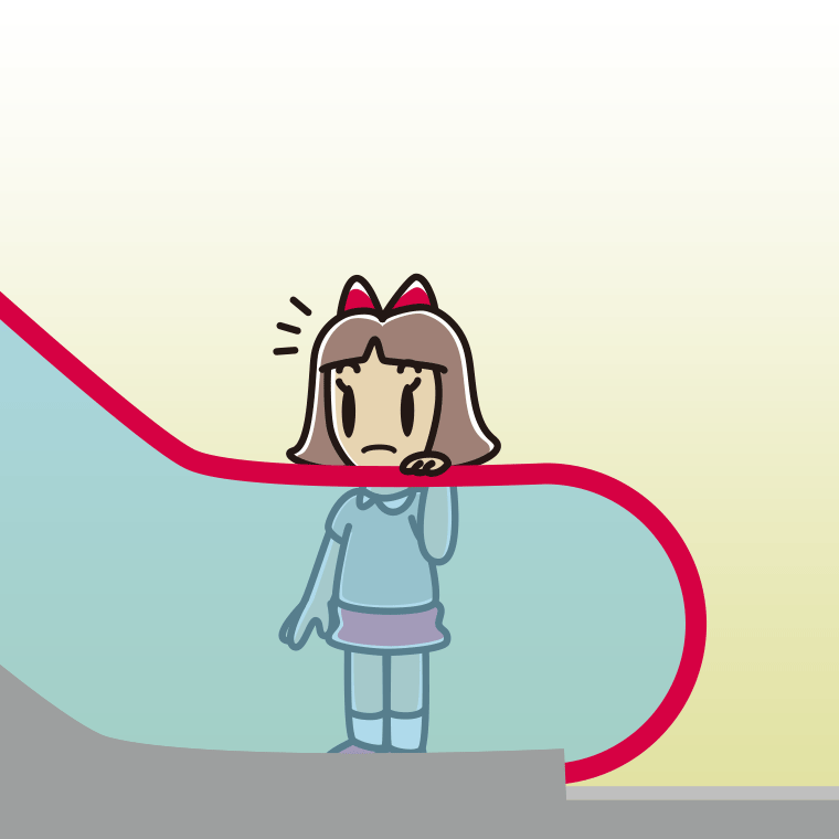 エスカレーターで何かに気付く小学生女子のイラスト【色、背景あり】PNG