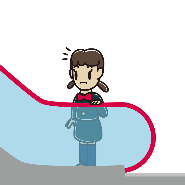 エスカレーターで何かに気付く女子中学生のイラスト【色あり、背景なし】透過PNG