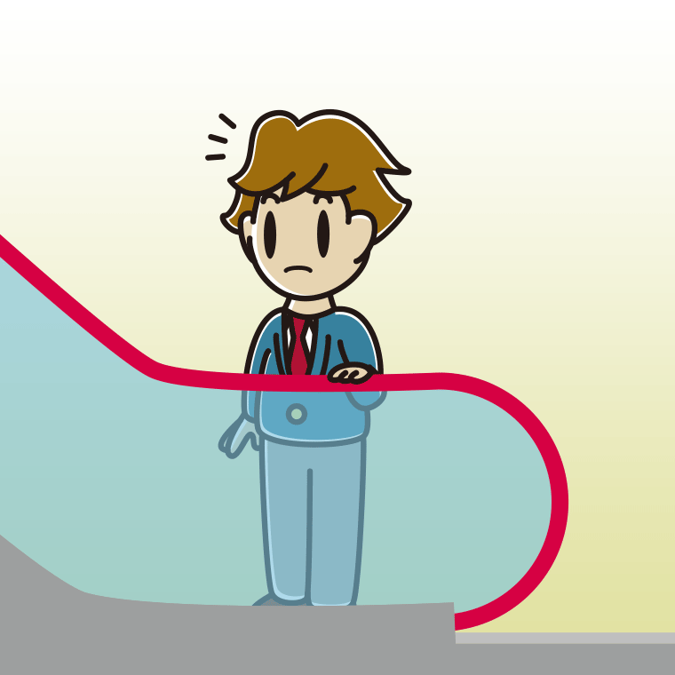 エスカレーターで何かに気付く男子高校生のイラスト【色、背景あり】PNG