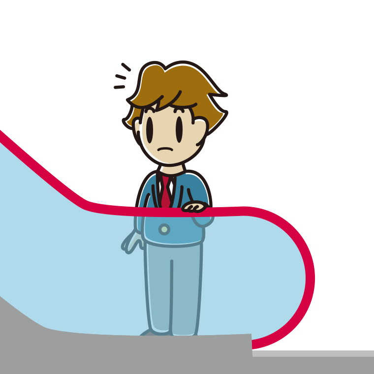 エスカレーターで何かに気付く男子高校生のイラスト【色あり、背景なし】透過PNG