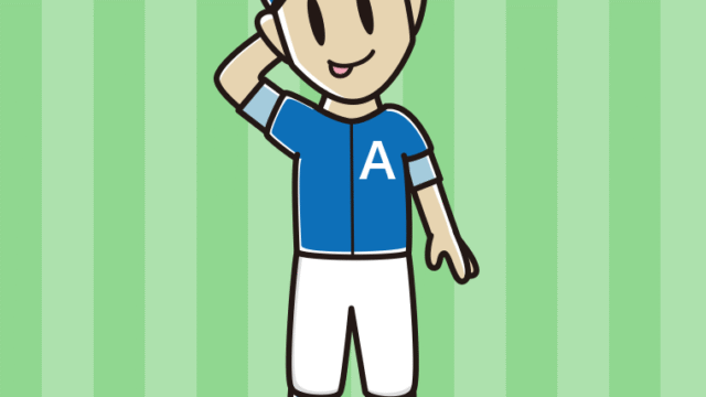 テヘヘな野球のユニフォーム姿の男性のイラスト【色、背景あり】PNG