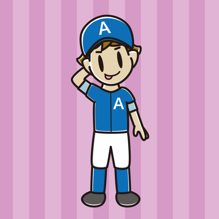 テヘヘな野球のユニフォーム姿の男子高校生のイラスト【色、背景あり】PNG