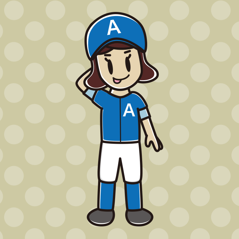 テヘヘな野球のユニフォーム姿の女子高校生のイラスト【色、背景あり】PNG