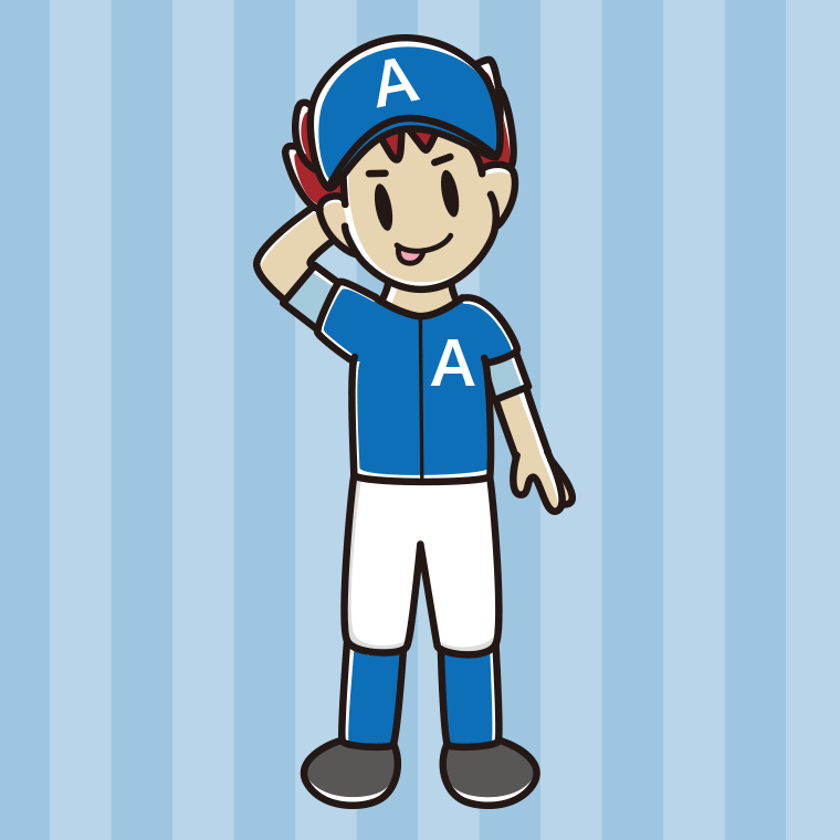 テヘヘな野球のユニフォーム姿の男子大学生のイラスト【色、背景あり】PNG