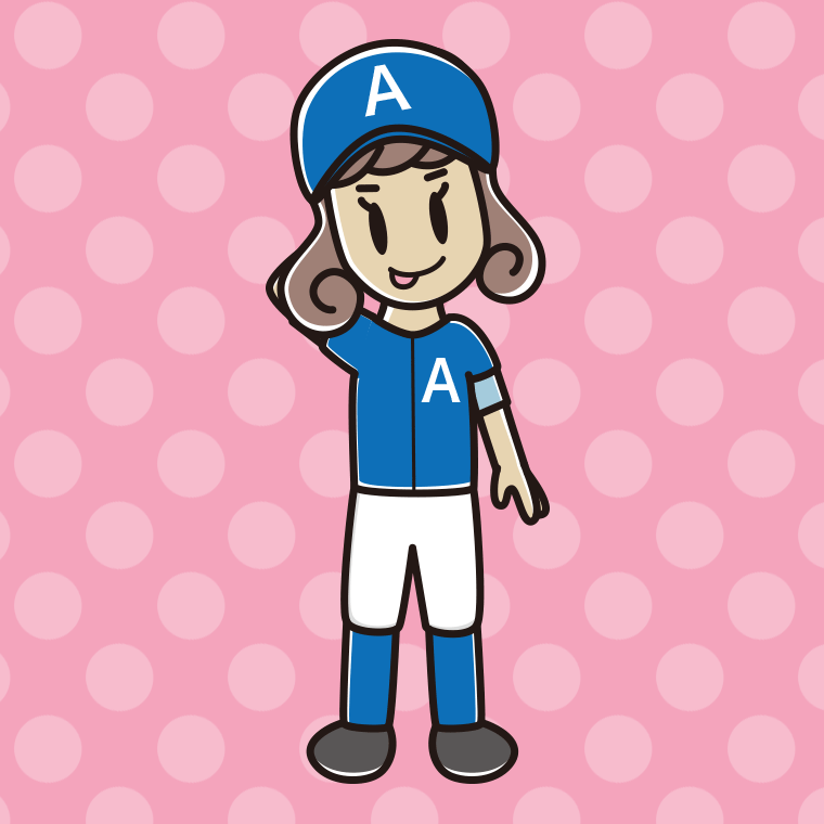 テヘヘな野球のユニフォーム姿の女子大学生のイラスト【色、背景あり】PNG