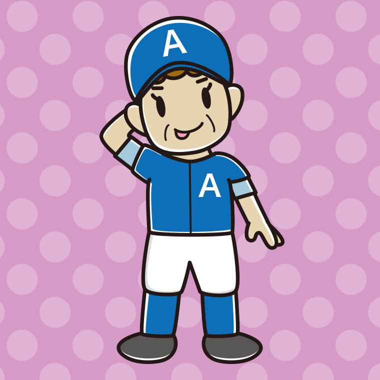 テヘヘな野球のユニフォーム姿のおばさんのイラスト【色、背景あり】PNG