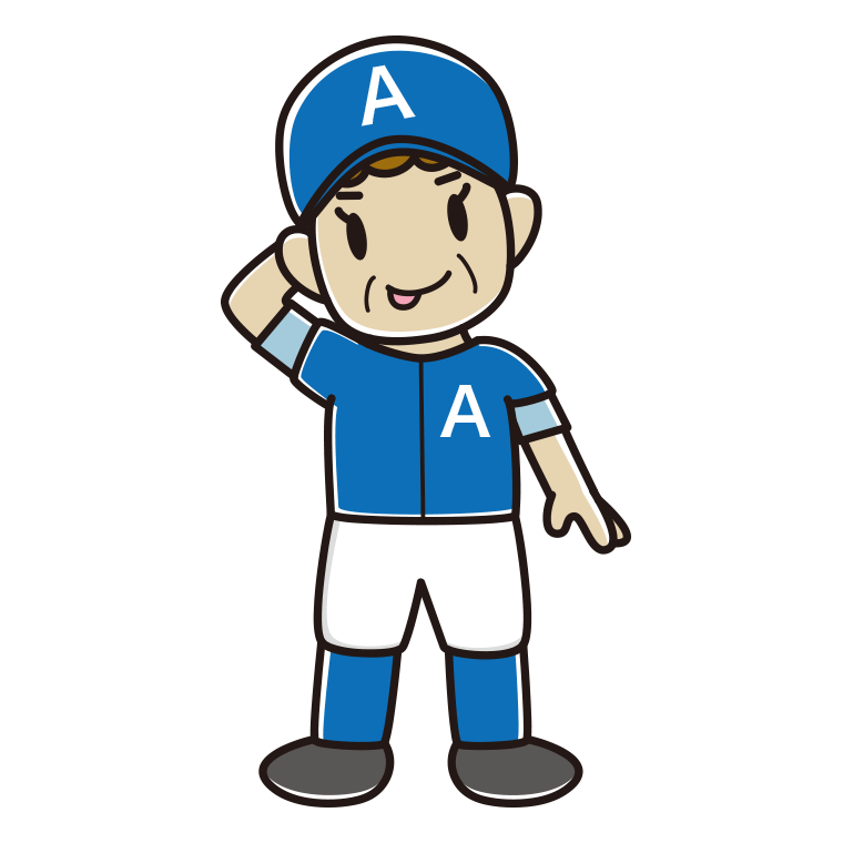 テヘヘな野球のユニフォーム姿のおばさんのイラスト【色あり、背景なし】透過PNG