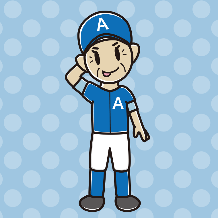 テヘヘな野球のユニフォーム姿のおばあさんのイラスト【色、背景あり】PNG