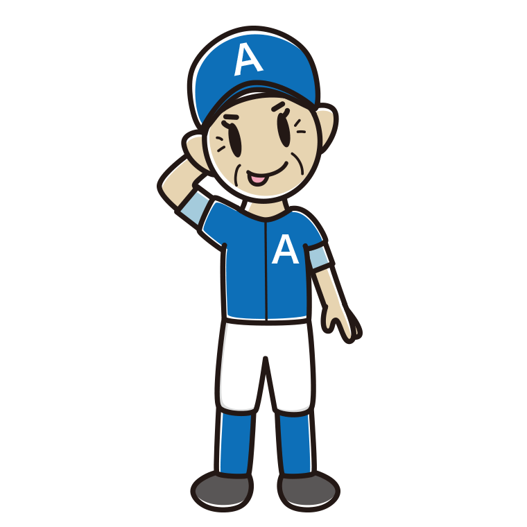 テヘヘな野球のユニフォーム姿のおばあさんのイラスト【色あり、背景なし】透過PNG