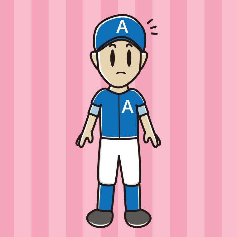 何かに気付く野球のユニフォーム姿の男性のイラスト【色、背景あり】PNG