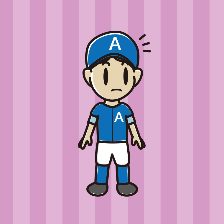 何かに気付く野球のユニフォーム姿の小学生男子のイラスト【色、背景あり】PNG