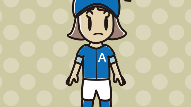 何かに気付く野球のユニフォーム姿の小学生女子のイラスト【色、背景あり】PNG