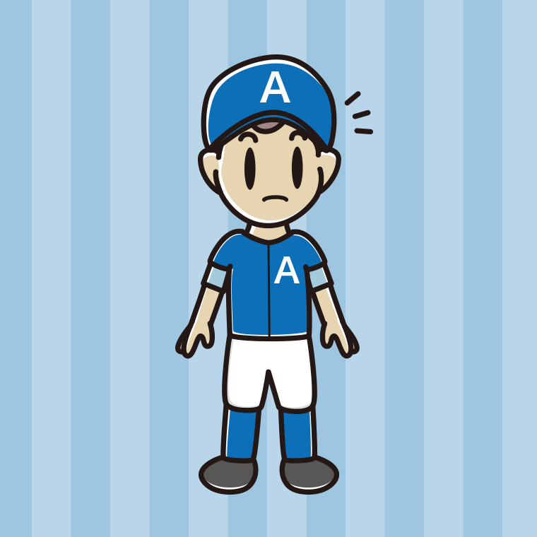 何かに気付く野球のユニフォーム姿の男子中学生のイラスト【色、背景あり】PNG