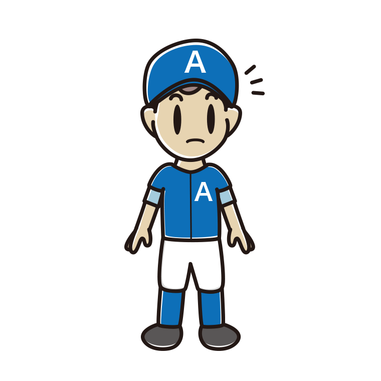 何かに気付く野球のユニフォーム姿の男子中学生のイラスト【色あり、背景なし】透過PNG