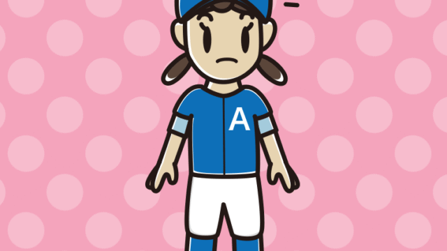 何かに気付く野球のユニフォーム姿の女子中学生のイラスト【色、背景あり】PNG