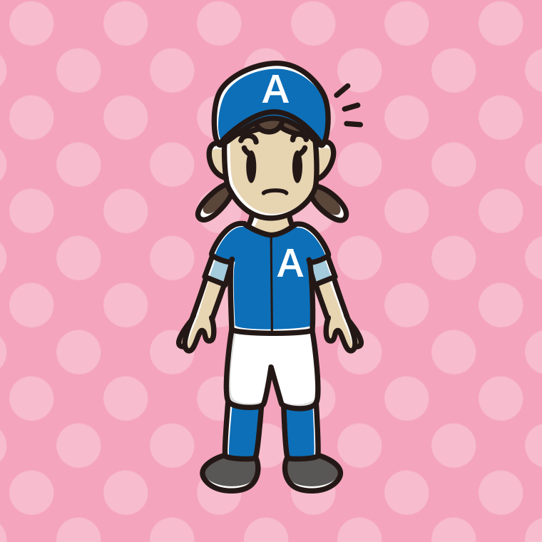 何かに気付く野球のユニフォーム姿の女子中学生のイラスト【色、背景あり】PNG