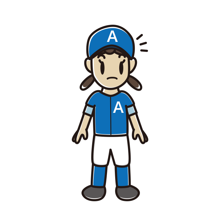 何かに気付く野球のユニフォーム姿の女子中学生のイラスト【色あり、背景なし】透過PNG