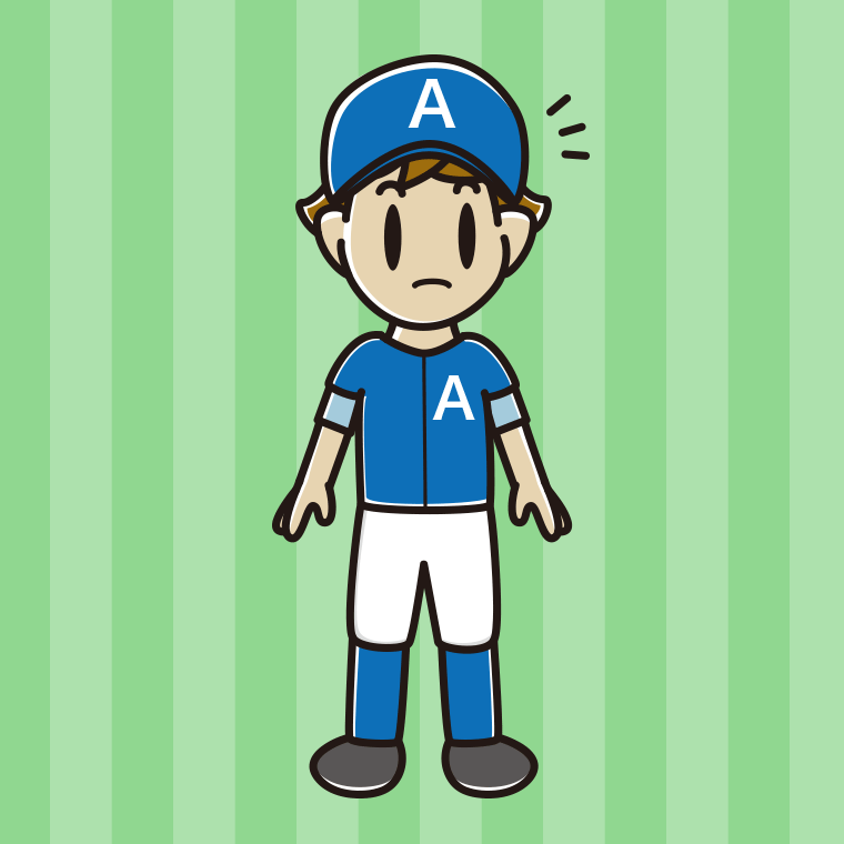 何かに気付く野球のユニフォーム姿の男子高校生のイラスト【色、背景あり】PNG