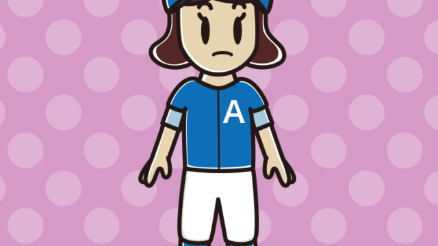 何かに気付く野球のユニフォーム姿の女子高校生のイラスト【色、背景あり】PNG