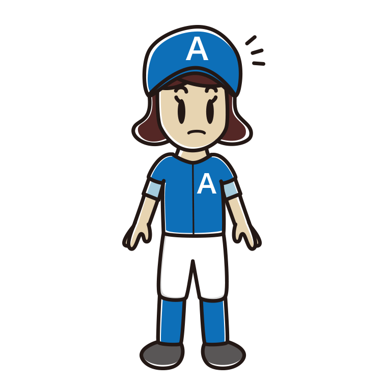 何かに気付く野球のユニフォーム姿の女子高校生のイラスト【色あり、背景なし】透過PNG