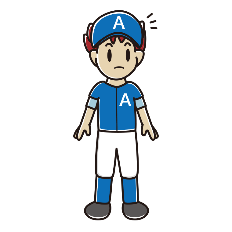 何かに気付く野球のユニフォーム姿の男子大学生のイラスト【色あり、背景なし】透過PNG