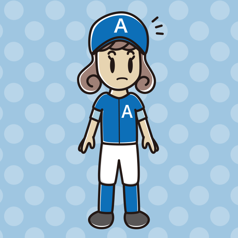 何かに気付く野球のユニフォーム姿の女子大学生のイラスト【色、背景あり】PNG