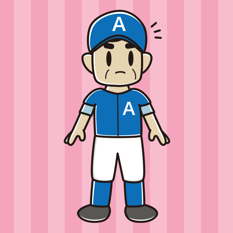 何かに気付く野球のユニフォーム姿のおじさんのイラスト【色、背景あり】PNG