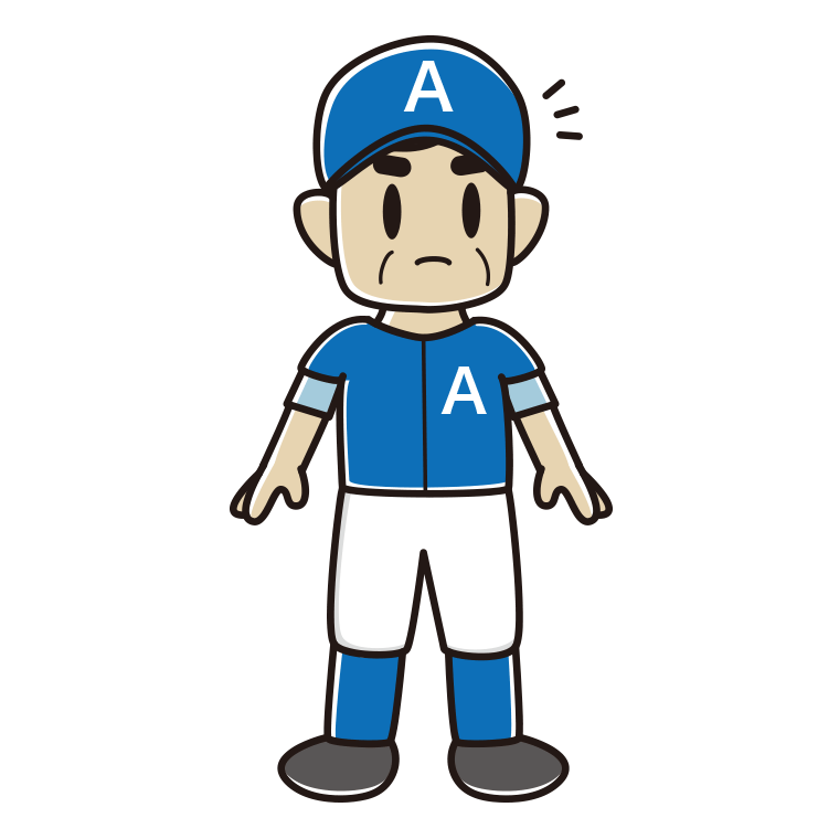 何かに気付く野球のユニフォーム姿のおじさんのイラスト【色あり、背景なし】透過PNG