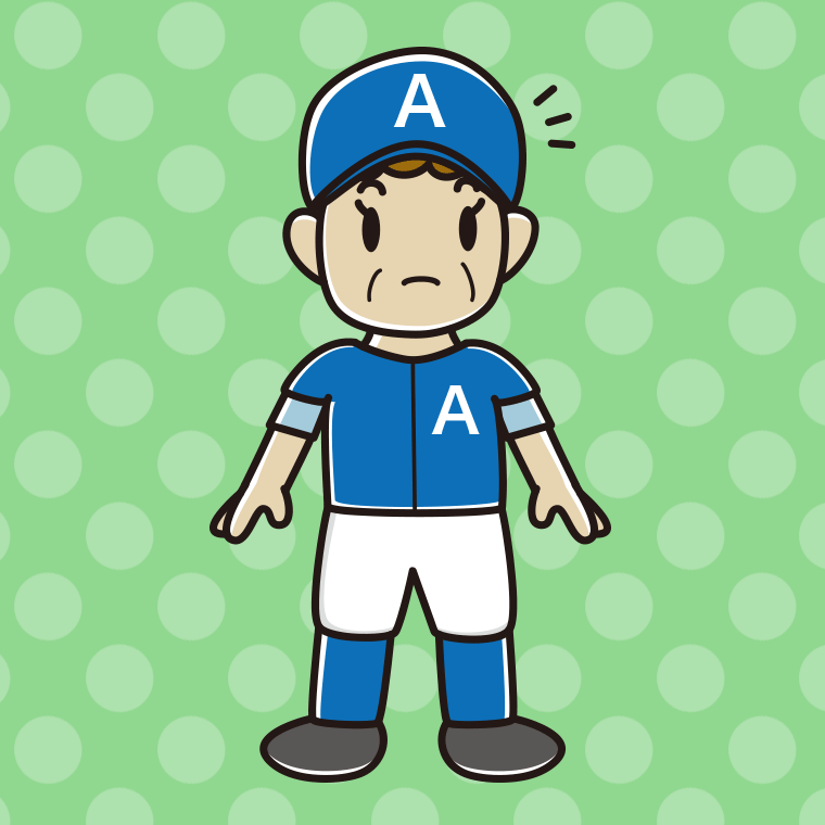 何かに気付く野球のユニフォーム姿のおばさんのイラスト【色、背景あり】PNG