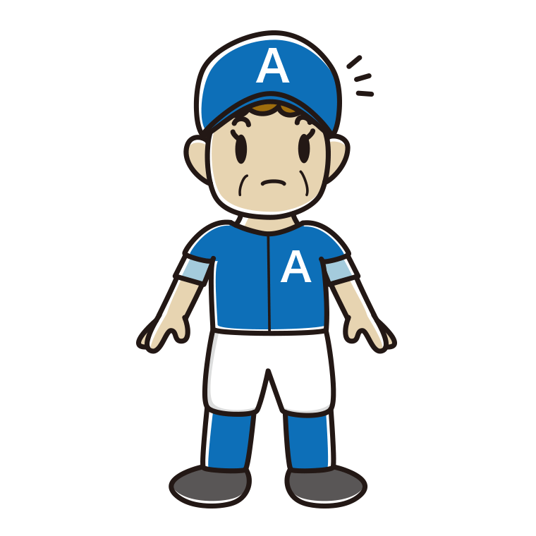 何かに気付く野球のユニフォーム姿のおばさんのイラスト【色あり、背景なし】透過PNG