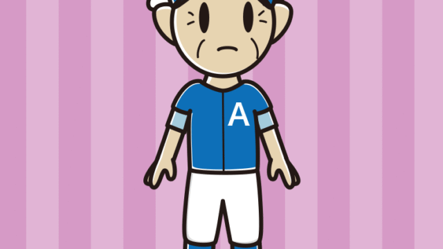 何かに気付く野球のユニフォーム姿のおじいさんのイラスト【色、背景あり】PNG