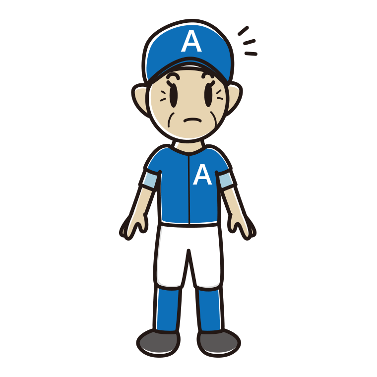 何かに気付く野球のユニフォーム姿のおばあさんのイラスト【色あり、背景なし】透過PNG