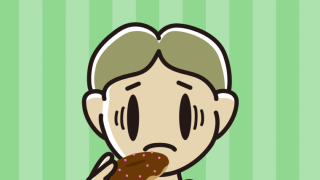 ドーナツで困る小学生男子のイラストのイラスト【色、背景あり】PNG