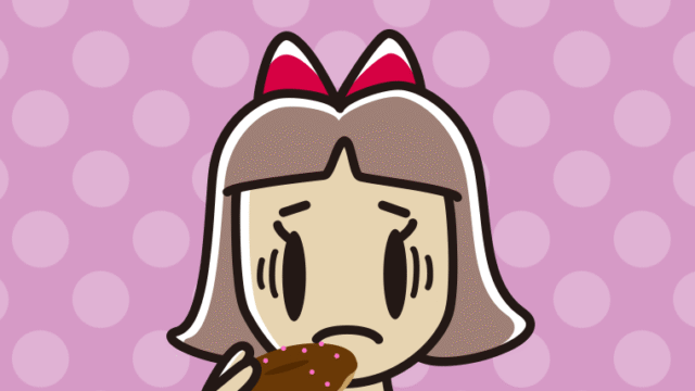 ドーナツで困る小学生女子のイラスト【色、背景あり】PNG