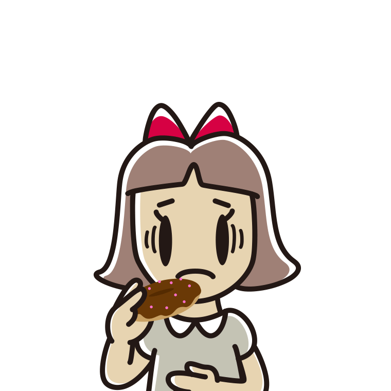 ドーナツで困る小学生女子のイラスト【色あり、背景なし】透過PNG